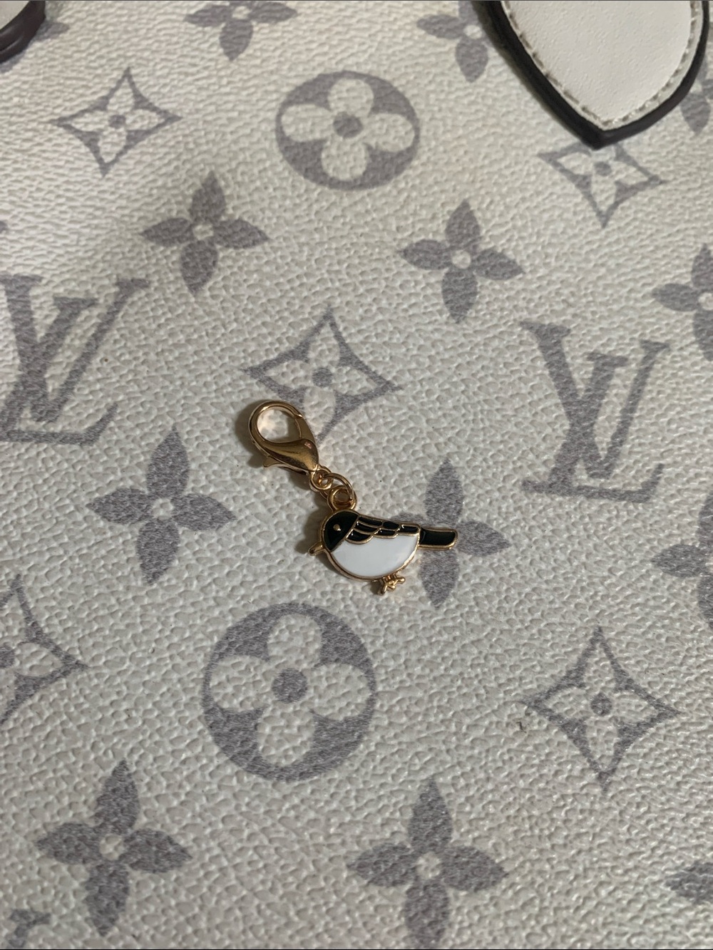 Gold Bird Charm with Black and White Enamel